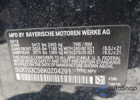 2019 BMW X3 M40I from USA, damaged, VIN 5UXTS3C56K0Z04291